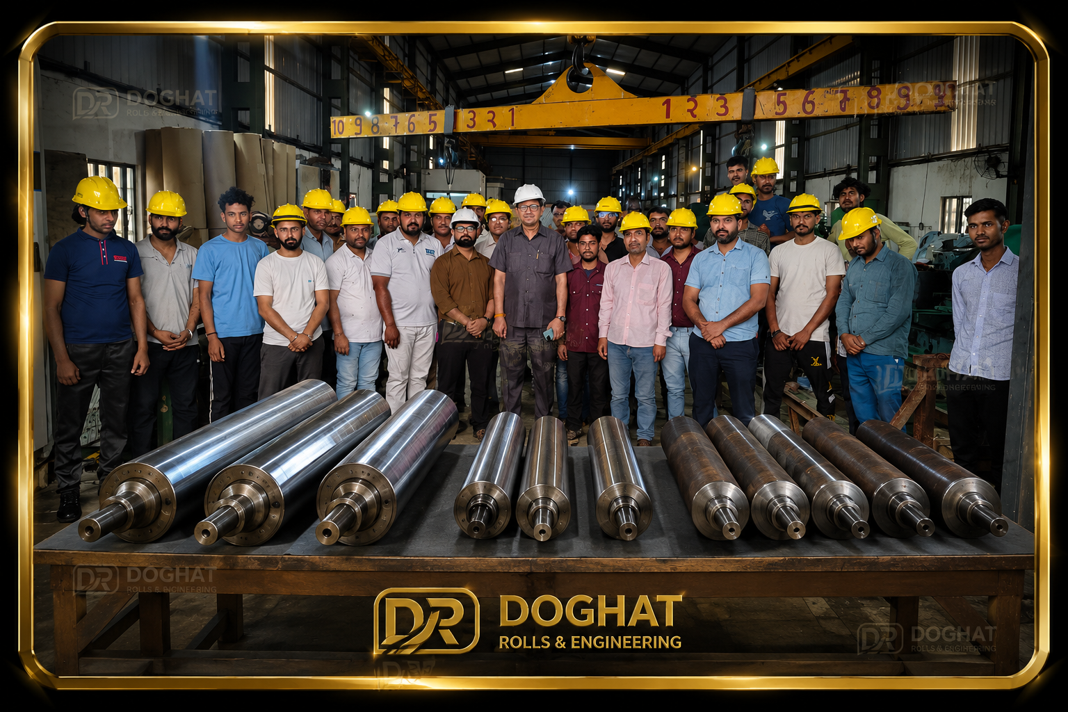 Doghat technical team with finished industrial rolls ready for review